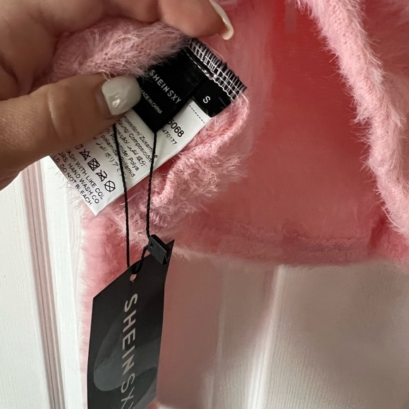 Shein Women’s Pink Fuzzy Off-Shoulder Sweater - Picture 3 of 3